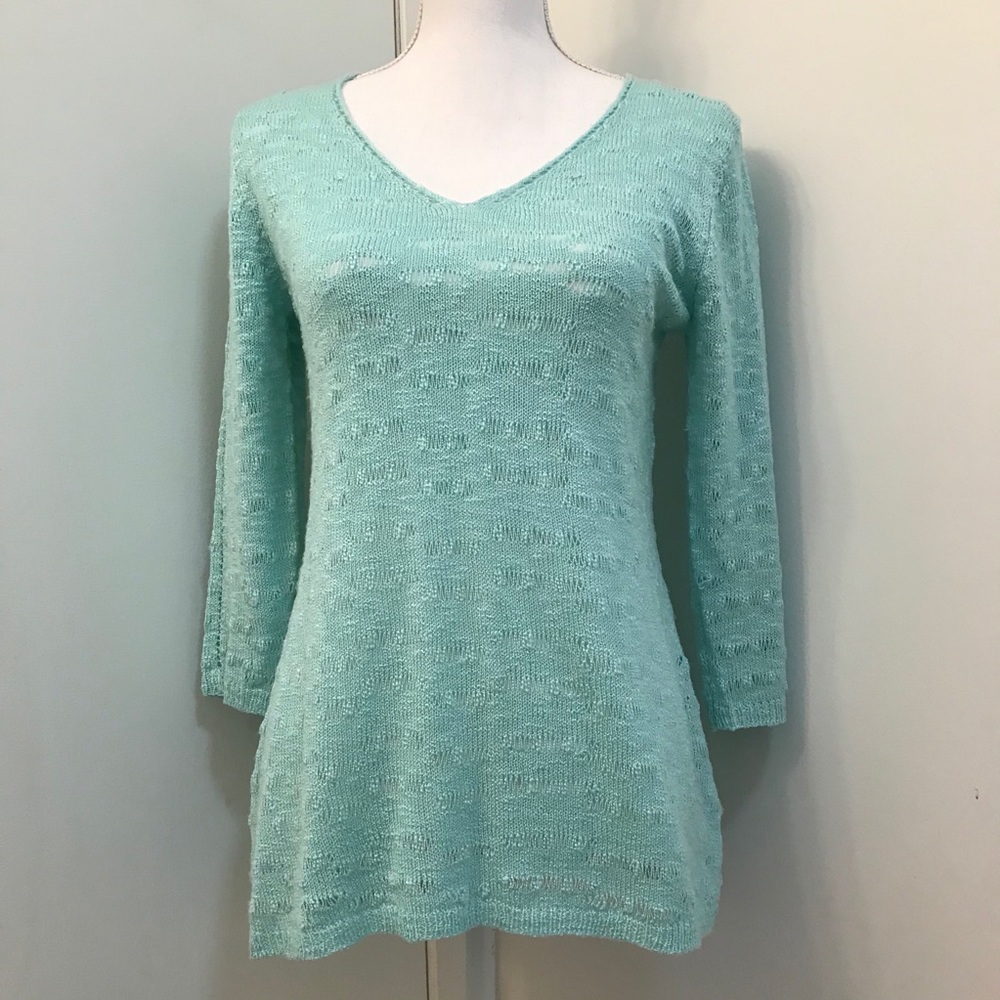 Parkhurst 3/4 sleeve lightweight aqua sweater